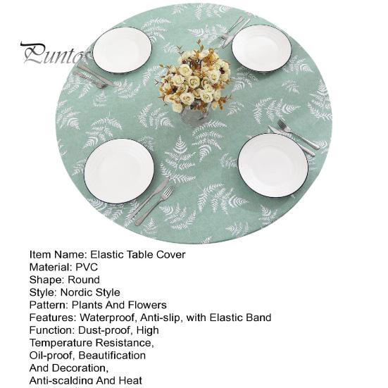 Elastiskt bordsöverdrag Nordic Style Lövtryck rund form med flanellunderlag Anti-halk Lättskött Vattentätt bordsskydd Banketter Fest