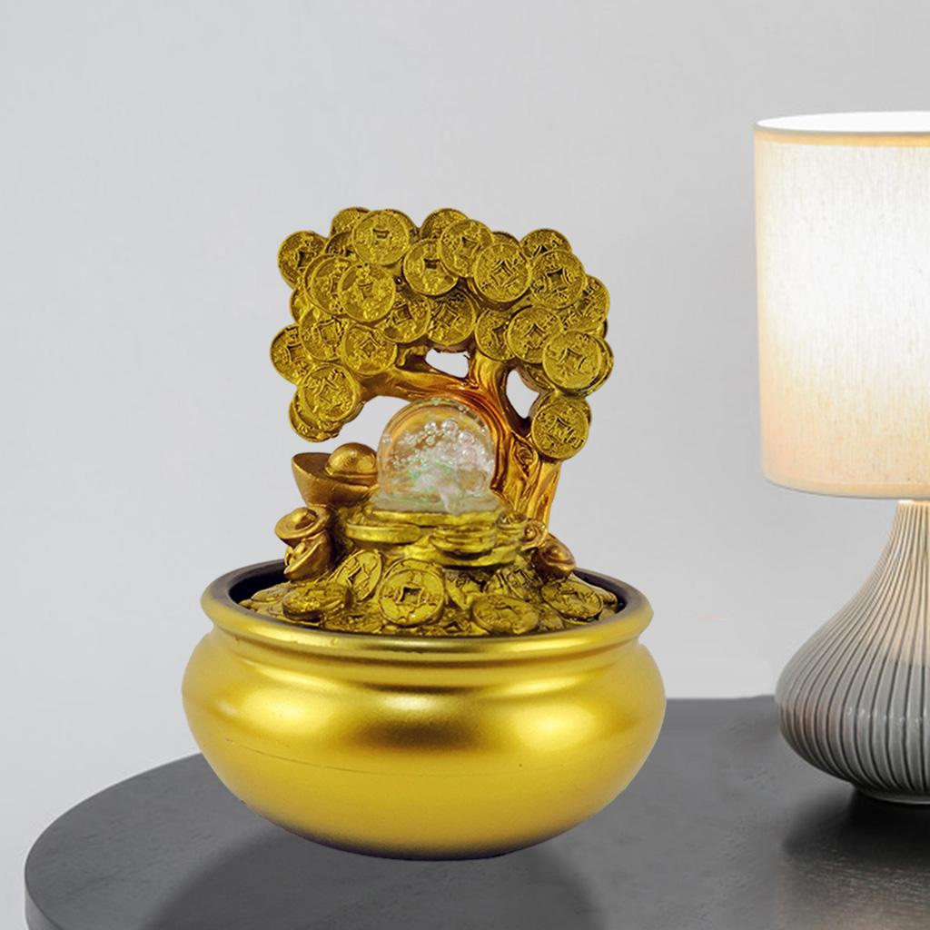 Resin Feng Shui Money Tree Statue Golden Wealth Tree Ornament Gifts for Housewarming Opening Ceremony