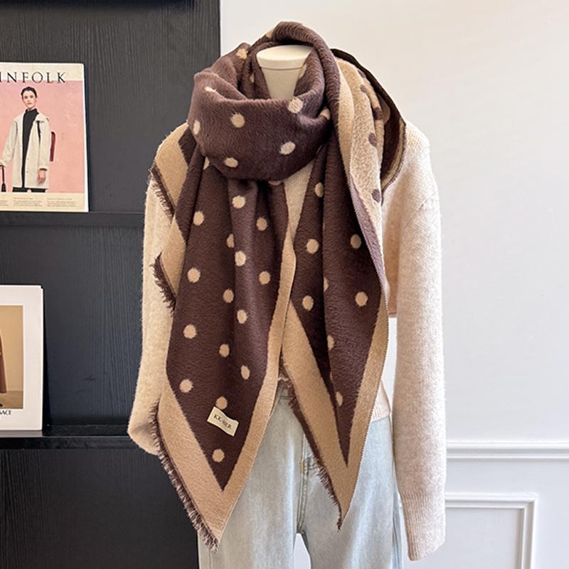 Luxuriöser Damen-Kaschmirschal - Winterwarmer Quasten-Streifen- und Tupfen-Druck Pashmina-Schal, Foulard & Poncho