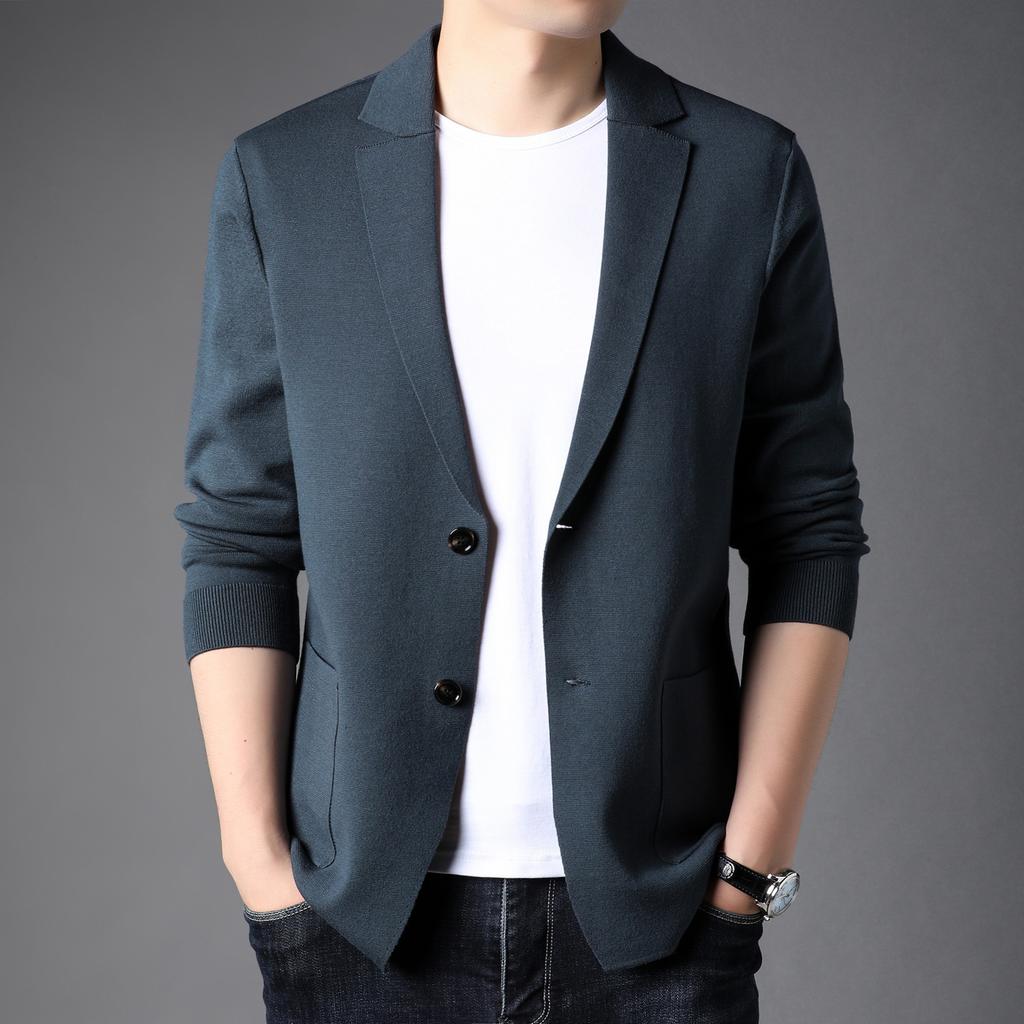 Spring and Autumn New Men's Fashion Knitted Cardigan Youth Casual Trend Long Sleeve Suit Collar Knitted Sweater Jacket Trend