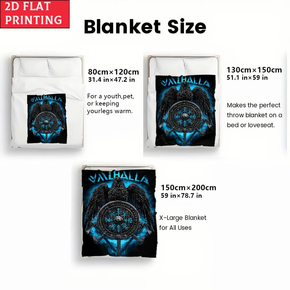 Viking Valhalla Raven Shield Flannel Throw Blanket Nordic Rune Axe Blue Smoke Print Warm Gift Blanket