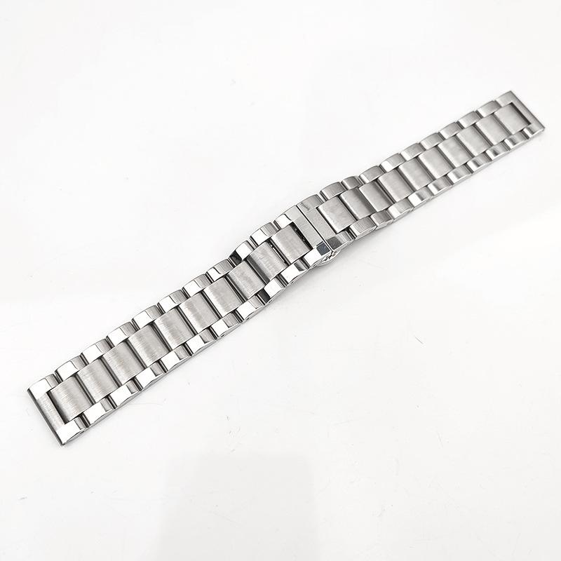 18Mm Three Beads Solid Stainless Steel Strap Butterfly Buckle Metal Stainless Steel Bracelet Watch Accessories