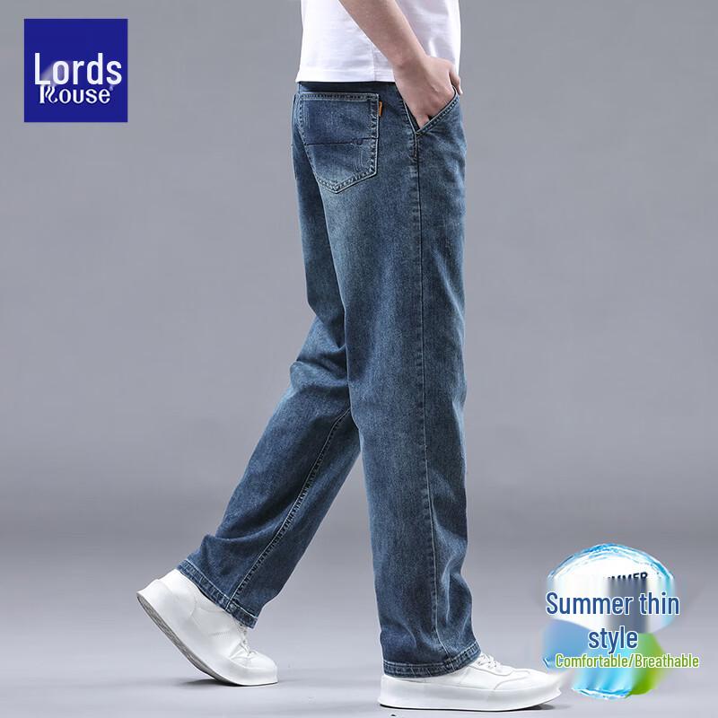 LUOZI Men's Straight-Leg Summer Cotton Jeans