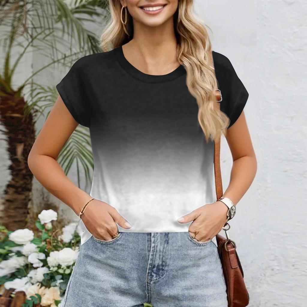 Women Work Casual Fashion Short-sleeved Round Neck T-shirt Top
