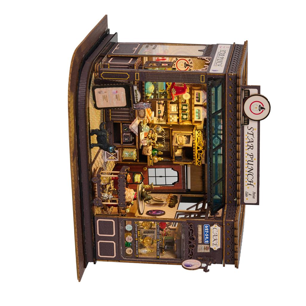 Magisches Kaffeehaus Modellbausatz, Handgefertigtes 3D-Puzzle mit LED-Licht, Miniatur-Holzgebäude für Erwachsene und Jugendliche, Tischdekoration