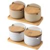 Salt Cellar With Lid Ceramic 2x Salt Holder With Wooden Spoon and Lid Seasoning Box Kitchen Seasoning Storage Jar Salt Holder