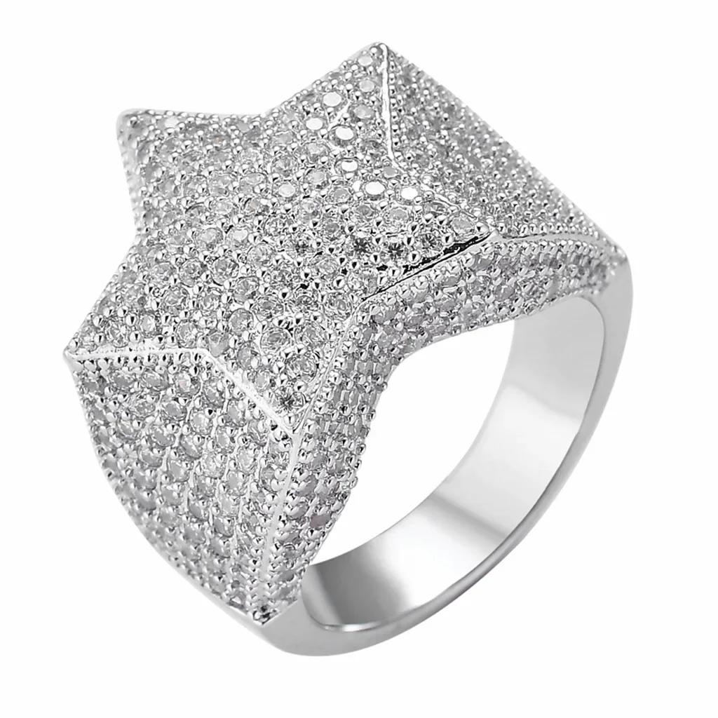 Sale 5-12 White Golden Iced Out HipHop Engagement Rings CZ Pinky Men Women Full Crystal Ring