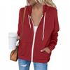 Spring Autumn Women Solid Color Sweatshirt Coat Hooded Drawstring Long Sleeve Pockets Zipper Placket Thickened Outerwear