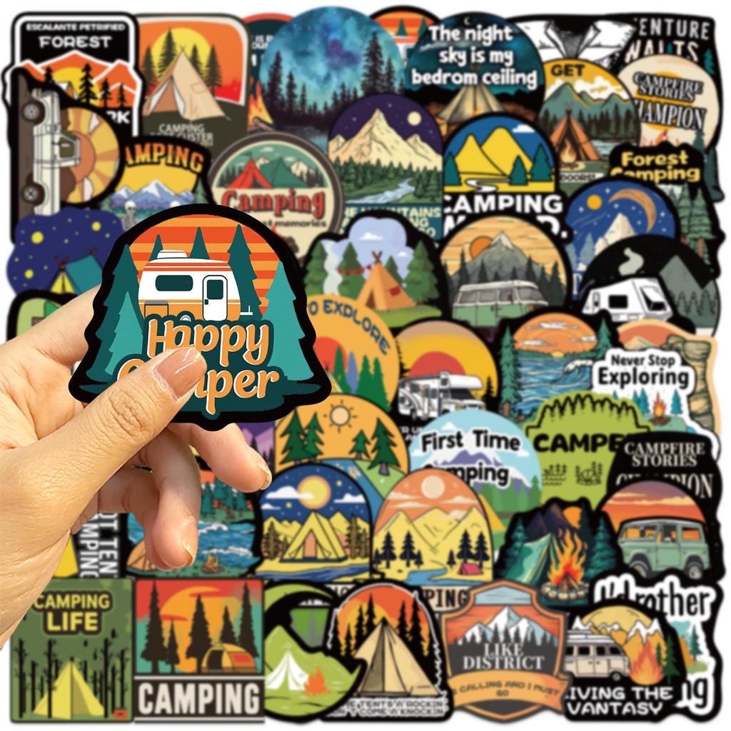 50 Cross-Border Camping Graffiti Stickers: Waterproof DIY Decals for Notebooks, Phones, Suitcases, Journals