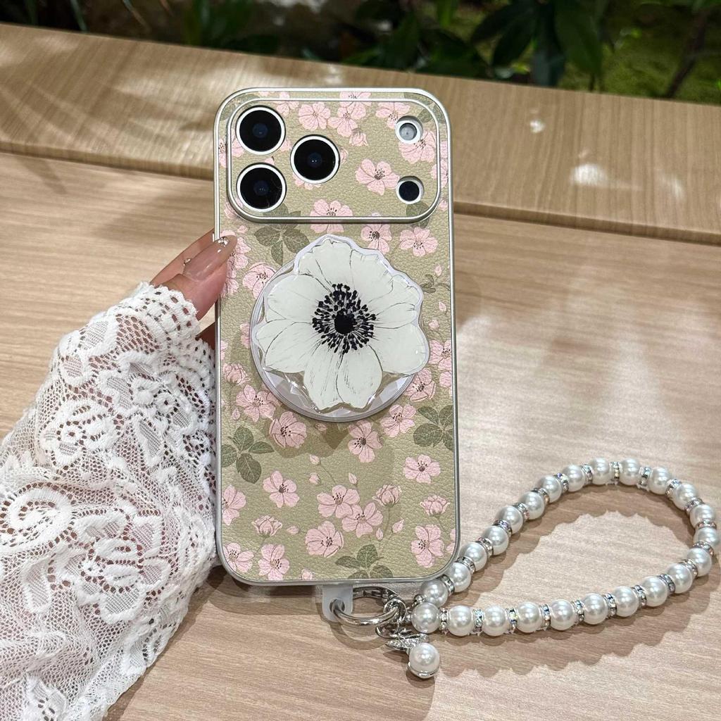 Floral Design iPhone 17 Pro Max Magnetic Protective Case with Leather Texture