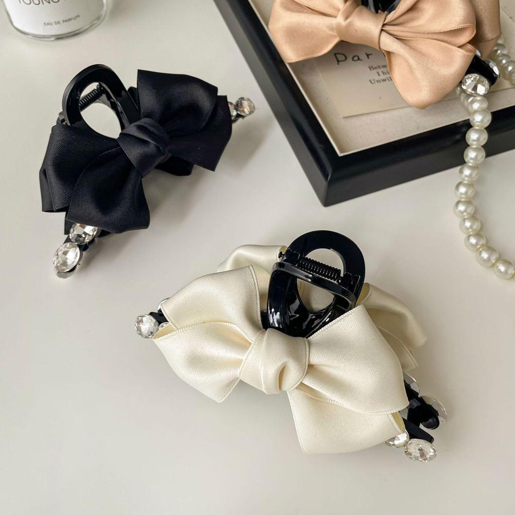 Diamond-Studded Ribbon Bow Hair Clip - Luxury Autumn Fashion