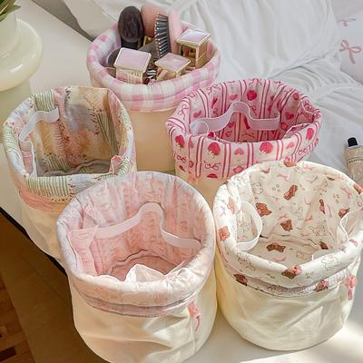 Foldable Canvas Storag Basket Drawstring Portable Multi Purpose Travel Storage Bag Cosmetic Stationery Organizer Desktop Bedroom