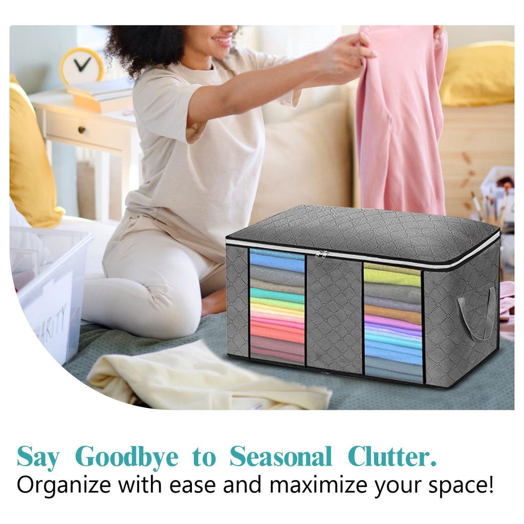 90L Large Storage Bags, Foldable Closet Organizer And Storage Bags With Handles, Thick Fabric For Blankets, Quilts, Clothes, Bedding