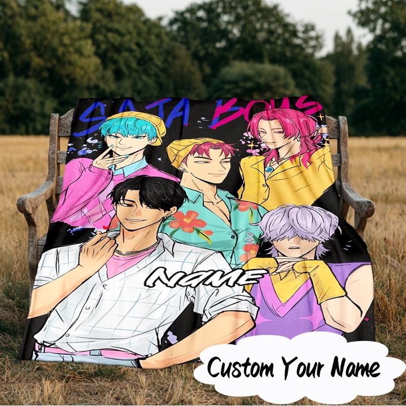 Custom Name KPop Cartoon Blanket  Ideal Bedding Blanket Perfect for Travel, Camping, Living Rooms, Offices, Sofas, Fan Christmas Gift