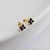 18K Goldplattierte S925 Silber Schwarze Zirkonia Kleeblatt Ohrstecker für Damen - Exquisite und Zarte Sommer Ohrstecker.