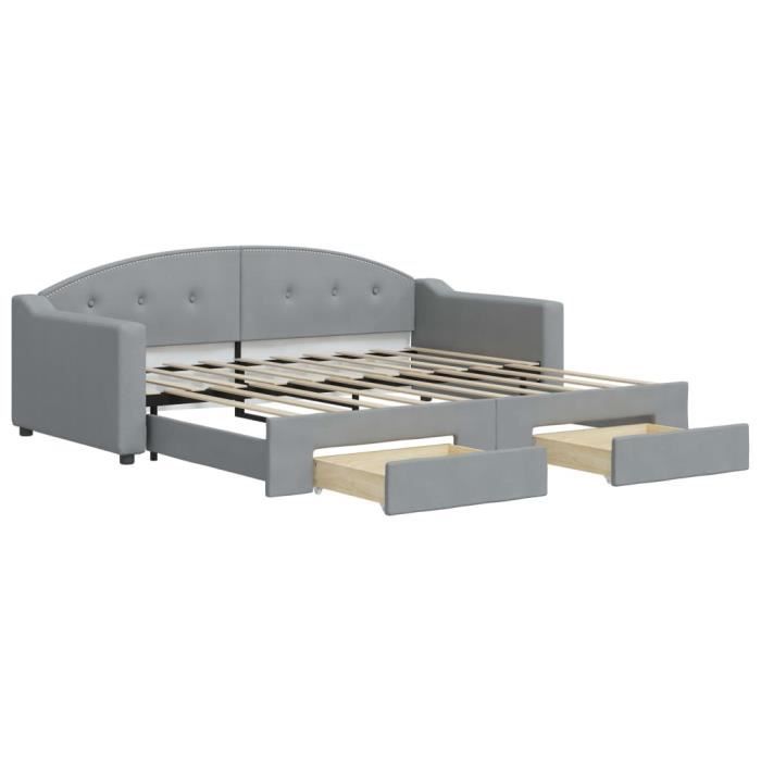 VidaXL Lit de jour avec gigogne et tiroirs gris clair 90x190 cm tissu 3197576