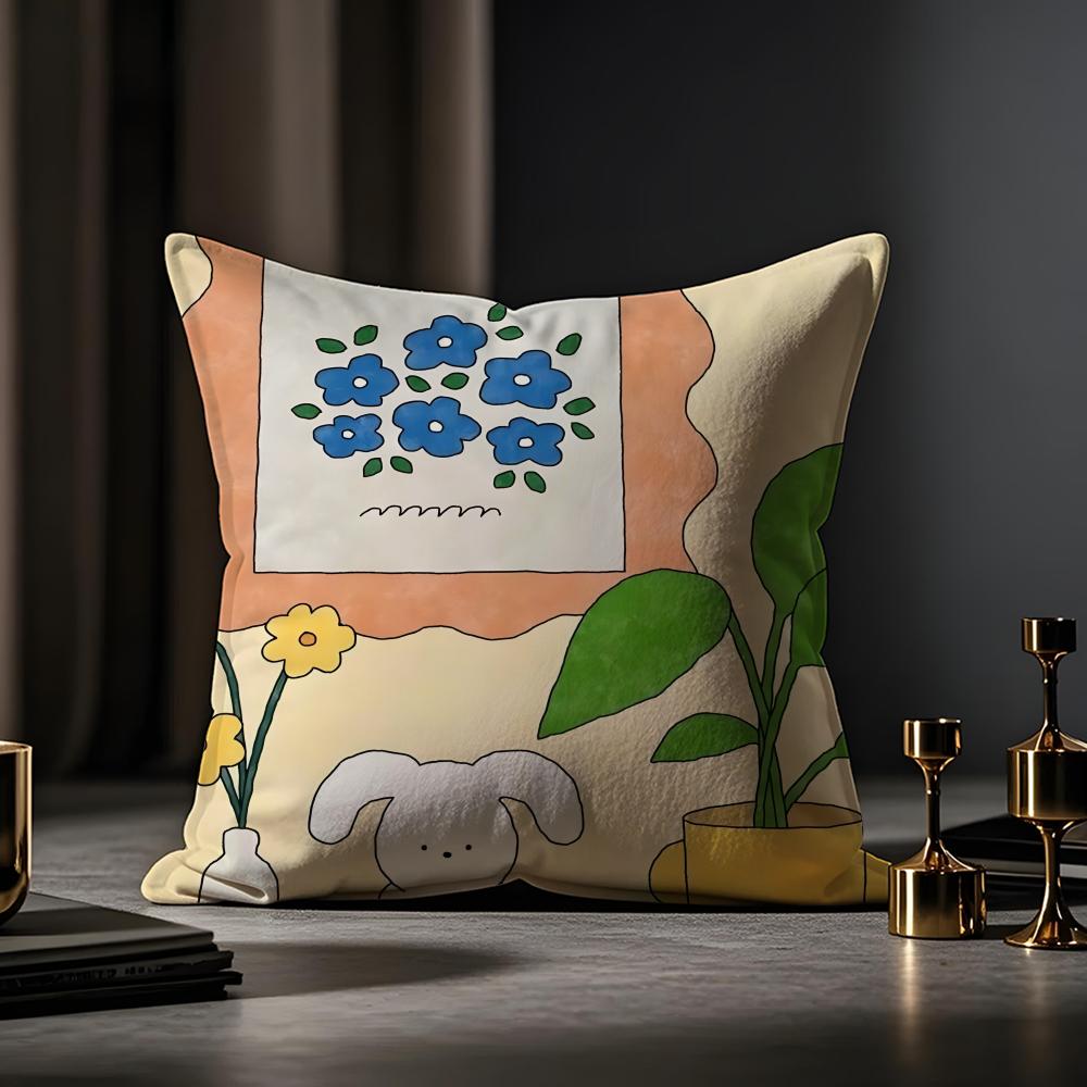 Japanese Hakowasa Warm Illustration Cushion Cover Anti-dustmite Pillowcase Invisible Zipper Silky Short Plush Sofa Cushion Cover
