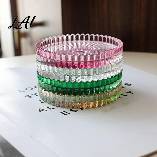 Decorative Candle Holder Pillar Tray Round Glass Green Dish Modern for Home Table Decor Pink