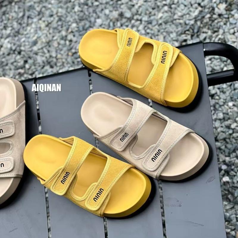 New thick-soled heightened one-word slippers women's belt buckle versatile casual fashion beach cool slippers tide