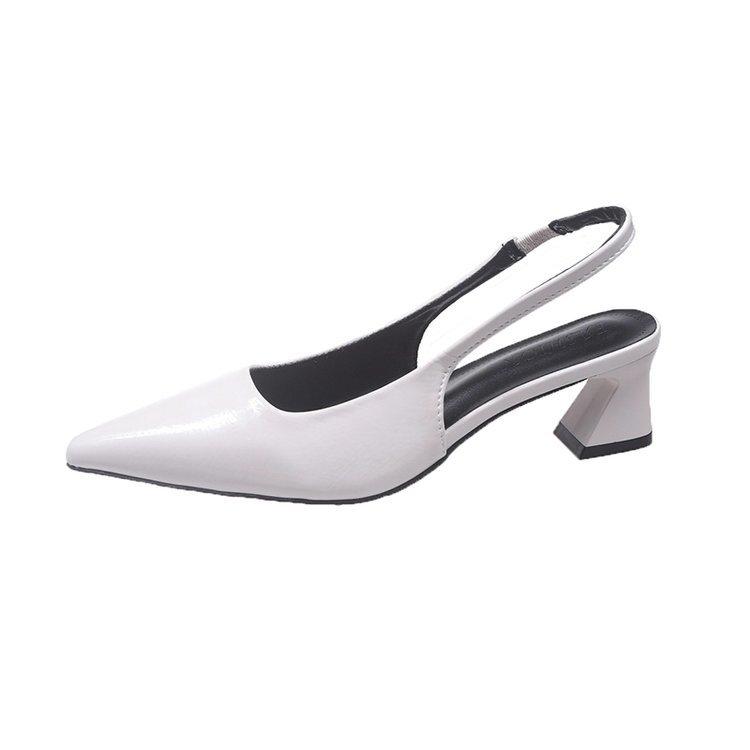 2025 Summer Patent Leather Pointed Head Bag Head Sandals Women's Thick Heel Sexy High Heels Temperament Empty Commuting French Single Shoes