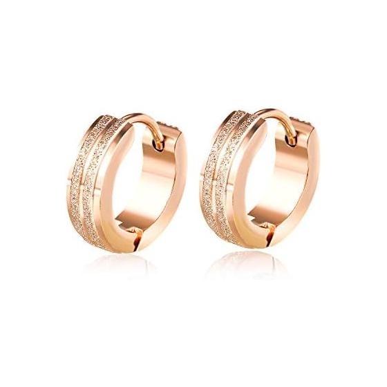 Rockyu Earrings, Women's, Adults, Pink Gold, Titanium Ring Earrings, Simple Design, Hoop Earrings, Hypoallergenic To Metal, 18K Earrings, Binaural