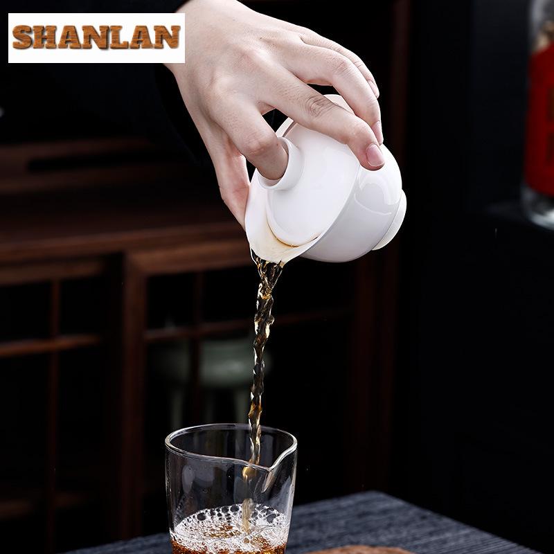 190ml High-end Sheep Fat Jade Porcelain Gaiwan Vintage Thin Tire Three Talents Tea Tureen Tea Maker Cover Bowl Tea Ceremony Gift
