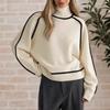 Women's Casual Round Neck Colorblock Pullover Sweater Loose Casual Long Sleeve Contrast Color Top
