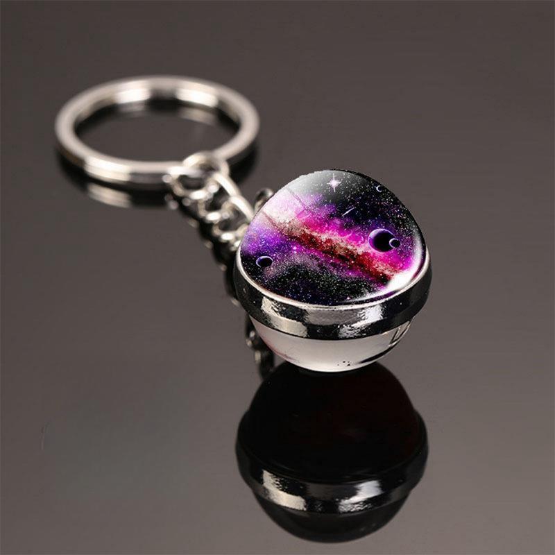 Noter Lunar Keychain Solar System Metal Bag Pendant Keyring Galaxy Nebula Earth Mars Saturn Double Sided Glass Ball Keyholder