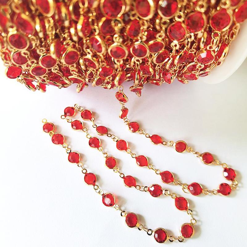 1meter 6mm Colorful Crystal Beads Beaded Chain Glass Bead KC Gold Necklace Chain Accessories for Jewelry Making Crafts DIY
