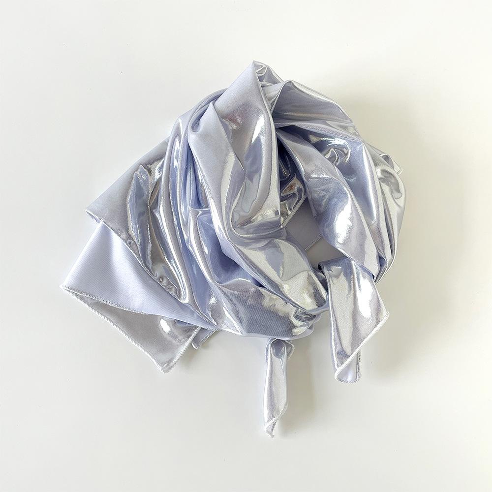 Y2K Liquid Silver Headband for Girls Metallic Square Scarf Retro Spicy Hair Scarf Wrap Chest Tube Top DIY Bandana 60x60cm