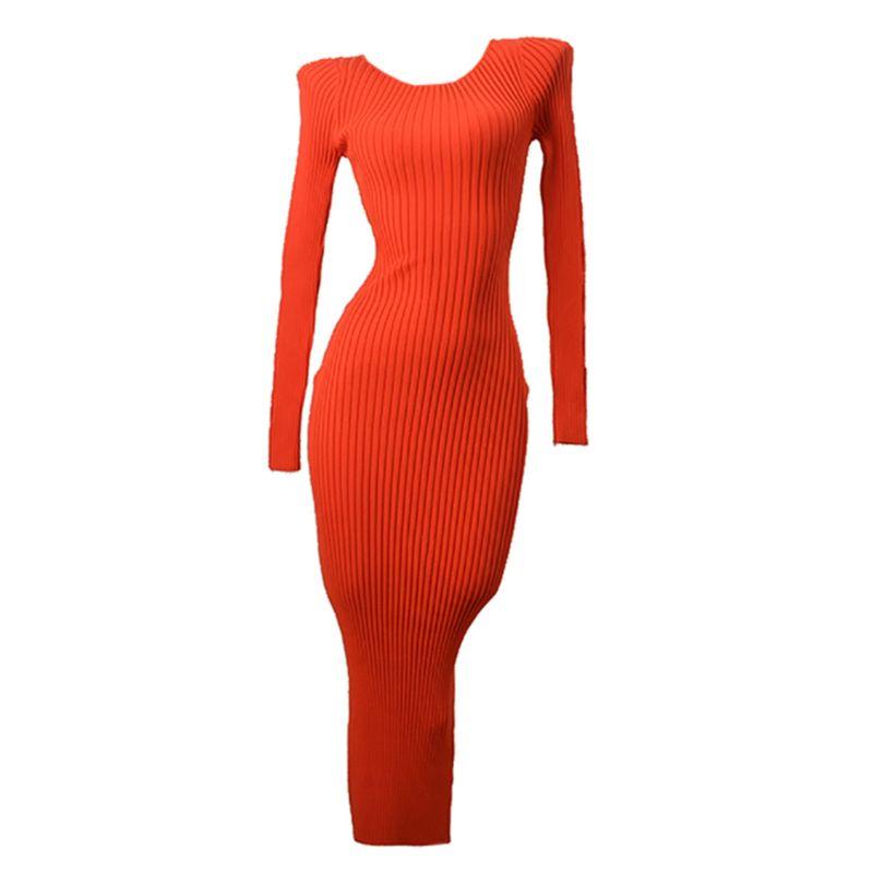 Australian Designer Brand Fabric Is Very Comfortable Cut Out Long Sleeves Sunken Stripe Slim Fit Long Dress Export Knitting Dress