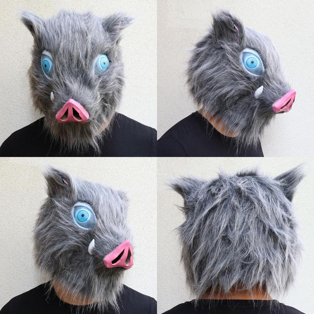 Unique Dark Gray And Beige Demon Slayer Kimetsu No Yaiba Hashibira Inosuke Pig Cosplay Mask For Adult Wear