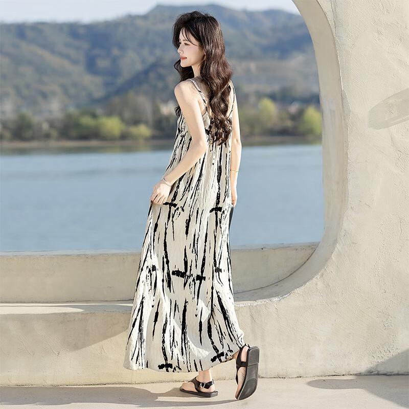 Women's Elegant Printed A-Line Sling Maxi Dress