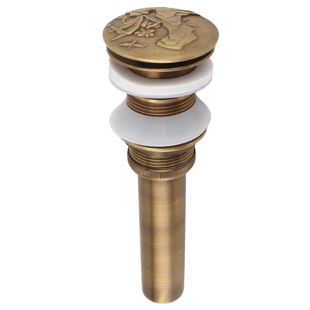 Starožitný celoměděný koupelnový dřezový odtok Dřezový pop-up odtokový uzávěr s přepadem pro koupelnový dřez