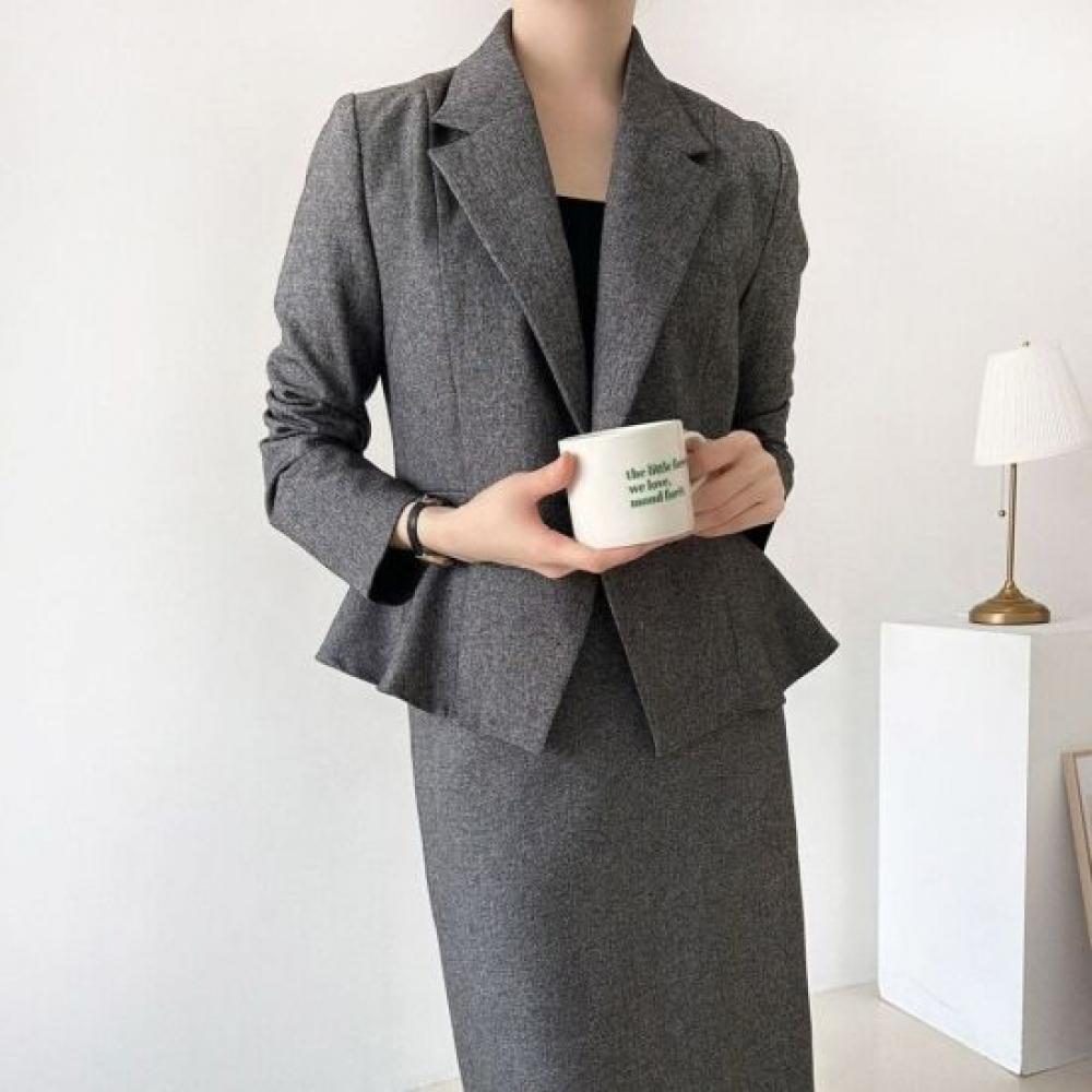 Style Latte Women Peplum Single Button Jacket Tailored Stretch Suit