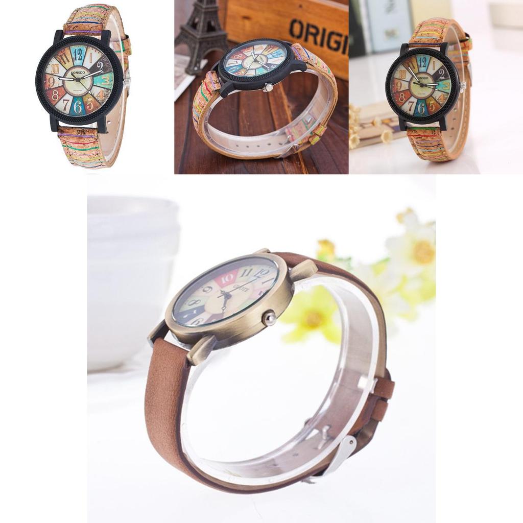 Classic Leather Watch With Wooden Grain Dial For Casual Women Men