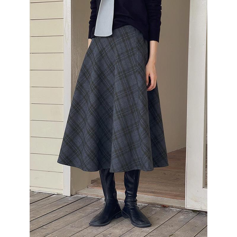 Ge Ming French Retro High-Waisted Diamond Pattern Women s Winter A-line Skirt Y3718F L (110-130 cm)