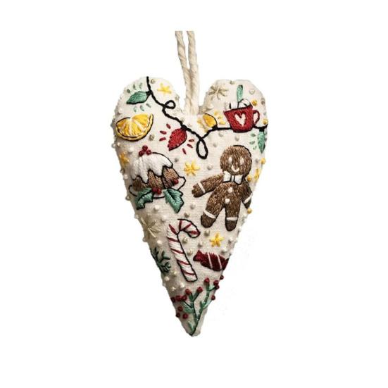 Diy Heart Shaped Hand Embroidered Christmas Ornament Kit Beginner Friendly Embroidery Craft