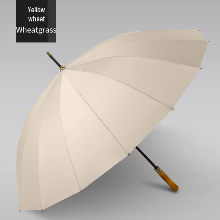 16-Rib Golf Umbrella: Retro Solid Wood Handle, Reinforced, Men s Business Sun/Rain Sunshade Umbrella 16 Ribs