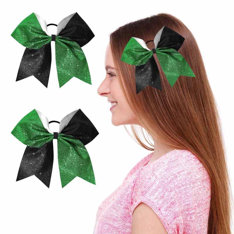 Children's Glitter Swallowtail Bow Hair Tie - Pure Color Green & Black