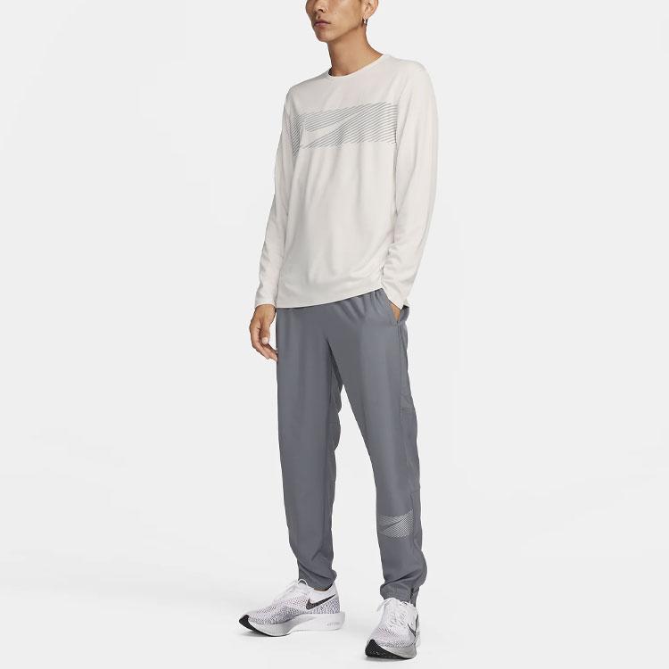 Nike Dri-FIT UV Sweat-Wicking Breathable Crew Neck Knitted Long Sleeve Running T-Shirt Men Tops Phantom-White FB8553-030