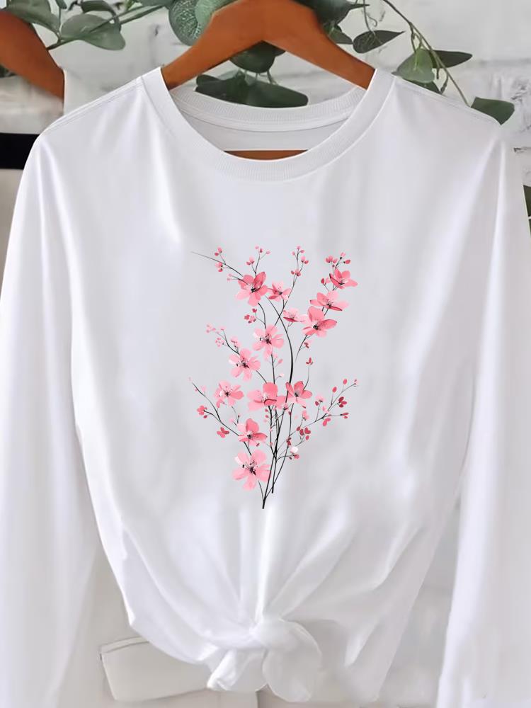 (Asiatische Größe) Langarm T-Shirt Tee Rundhals Aufdruck Herbst Winter Frühling Damen Trend Blumen Trend Kleidung Lässig Mode Oberteil Grafik T-Shirts