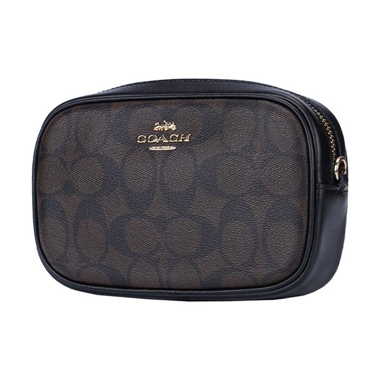 New COACH With Leather Camera Bag, Shoulder Bag Women's Dark Brown & Black 79209-IMAA8