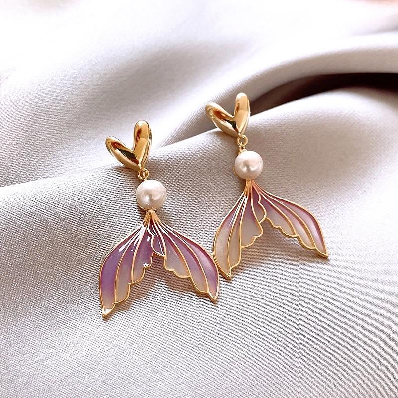 Monet garden oil painting style love flower pearl earrings fashion temperament stud earrings French sweet small fresh earrings
