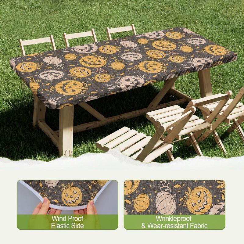 Halloween Print Tablecloth Set Waterproof Dustproof Table Cover Outdoor Dining Chair Covers Modern Rectangular