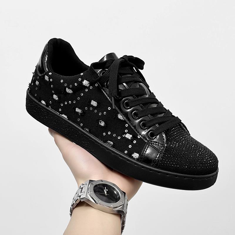 Fashion Sneakers Casual Men Designer Rivet Bling Punk Board Shoes Fashion Microfiber Leather Fabric Height Increased Flat Platform Shoes