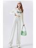 Women's High Waist Mint Green Tencel Jeans - Slim Fit, Raw Edge, Straight Wide Leg, Summer 2025 Collection