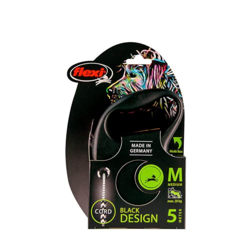Flexi Black Design Dog Lead, Small Cord (Under 12kg), 5m, Black