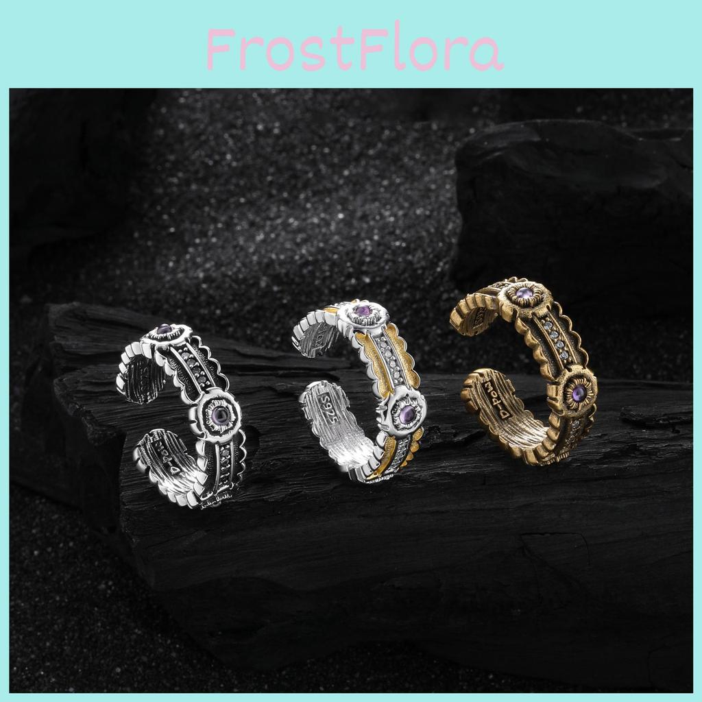Elegant Vintage Korean Style Adjustable Open Copper Ring With Sparkling Zirconia Women For
