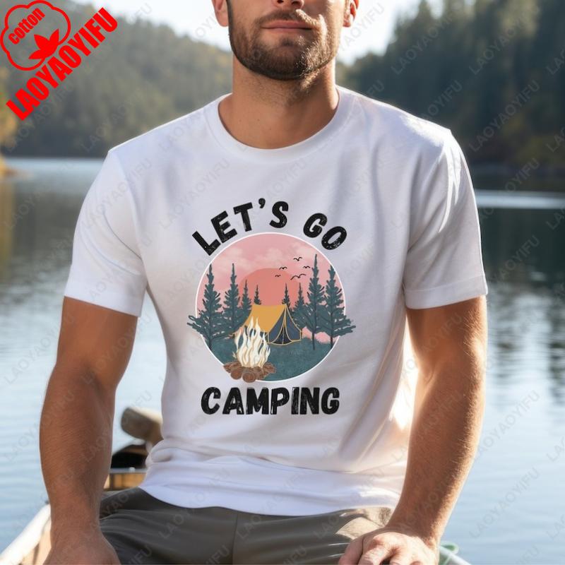 Pojďme Kempovat Unisex Bavlněné Tričko Dobrodružství Kemping Dárek Milovník Přírody Vintage Kulatý Výstřih Potištěné Tričko Pánské Ropa Hombre Camisetas